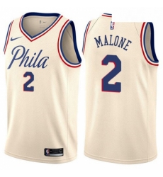 Youth Nike Philadelphia 76ers 2 Moses Malone Swingman Cream NBA Jersey City Edition