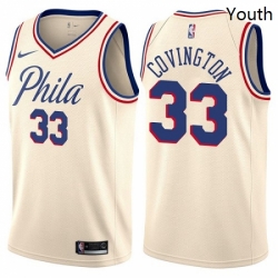 Youth Nike Philadelphia 76ers 33 Robert Covington Swingman Cream NBA Jersey City Edition