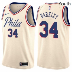 Youth Nike Philadelphia 76ers 34 Charles Barkley Swingman Cream NBA Jersey City Edition