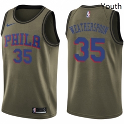 Youth Nike Philadelphia 76ers 35 Clarence Weatherspoon Swingman Green Salute to Service NBA Jersey 