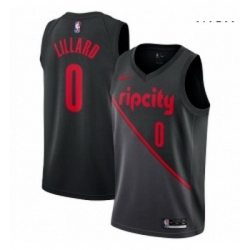 Mens Nike Portland Trail Blazers 0 Damian Lillard Swingman Black NBA Jersey 2018 19 City Edition