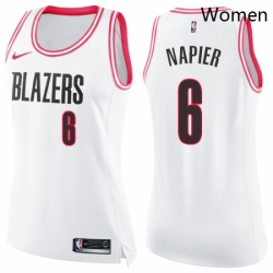 Womens Nike Portland Trail Blazers 6 Shabazz Napier Swingman WhitePink Fashion NBA Jersey 