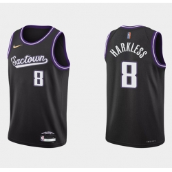 Men Sacramento Kings 8 Maurice Harkless 2021 22 Black 75th Anniversary City Edition Stitched Basketball Jersey