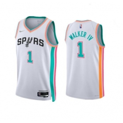 Men San Antonio Spurs 1 Lonnie Walker IV 2021 22 White City Edition Stitched Jersey