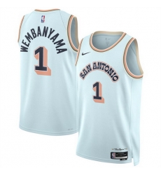 Men San Antonio Spurs 1 Victor Wembanyama Light Blue 2024 25 City Edition Stitched Basketball Jersey