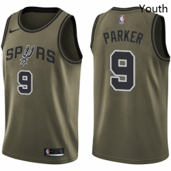 Youth Nike San Antonio Spurs 9 Tony Parker Swingman Green Salute to Service NBA Jersey