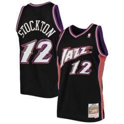 Men Utah Jazz 12 John Stockton Black 1998 99 Mitchell  26 Ness Swingman Stitched Jersey