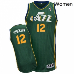 Womens Adidas Utah Jazz 12 John Stockton Authentic Green Alternate NBA Jersey