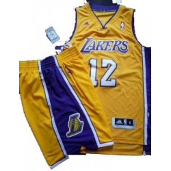 Los Angeles Lakers 12# Dwight Howard Yellow Revolution 30 Swingman NBA Jersey & Shorts Suit