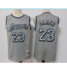 Men Los Angeles Lakers 23 LeBron James Grey Throwback Stitched Basketball Jersey