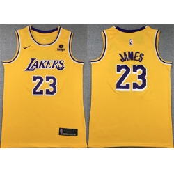 Men Los Angeles Lakers 23 LeBron James Yellow Stitched Basketball Jersey