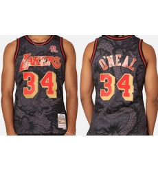 Men Los Angeles Lakers 34 Shaquille O 27Neal  27 96 97 Year Of The Dragon Swingman Stitched Basketball Jersey