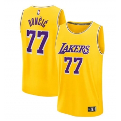 Men Los Angeles Lakers 77 Luka  Doncic Yellow Icon Edition Stitched Basketball Jersey