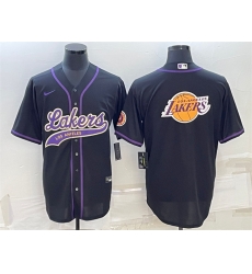 Men Los Angeles Lakers Black Team Big Logo Cool Base Stitched Baseball Jersey