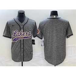 Men Los Angeles Lakers Blank Gray Cool Base With Patch Stitched Baseball Jersey