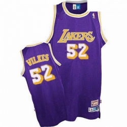 Mens Adidas Los Angeles Lakers 52 Jamaal Wilkes Authentic Purple Throwback NBA Jersey