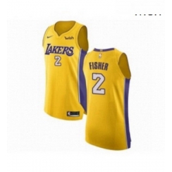 Mens Los Angeles Lakers 2 Derek Fisher Authentic Gold Home Basketball Jersey Icon Edition 