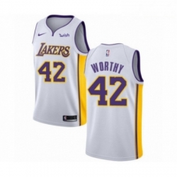 Mens Los Angeles Lakers 42 James Worthy Authentic White Basketball Jersey Association Edition