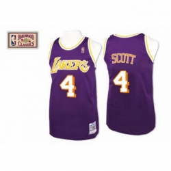 Mens Mitchell and Ness Los Angeles Lakers 4 Byron Scott Swingman Purple Throwback NBA Jersey