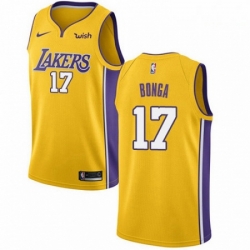 Mens Nike Los Angeles Lakers 17 Isaac Bonga Swingman Gold NBA Jersey Icon Edition 