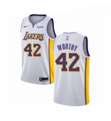 Womens Los Angeles Lakers 42 James Worthy Authentic White Basketball Jersey Association Edition