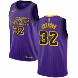 Womens Nike Los Angeles Lakers 32 Magic Johnson Swingman Purple NBA Jersey City Edition