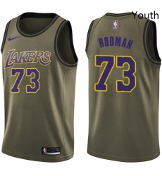 Youth Nike Los Angeles Lakers 73 Dennis Rodman Swingman Green Salute to Service NBA Jersey