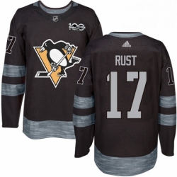 Mens Adidas Pittsburgh Penguins 17 Bryan Rust Authentic Black 1917 2017 100th Anniversary NHL Jersey 