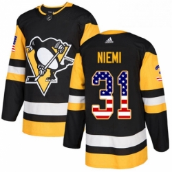 Mens Adidas Pittsburgh Penguins 31 Antti Niemi Authentic Black USA Flag Fashion NHL Jersey 