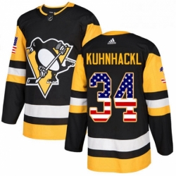 Mens Adidas Pittsburgh Penguins 34 Tom Kuhnhackl Authentic Black USA Flag Fashion NHL Jersey 