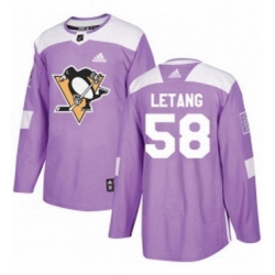 Mens Adidas Pittsburgh Penguins 58 Kris Letang Authentic Purple Fights Cancer Practice NHL Jersey 