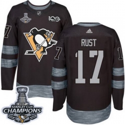 Penguins #17 Bryan Rust Black 1917 2017 100th Anniversary Stanley Cup Finals Champions Stitched NHL Jersey