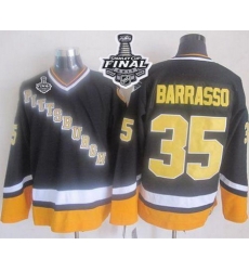 Penguins #35 Tom Barrasso Black Yellow CCM Throwback 2017 Stanley Cup Final Patch Stitched NHL Jersey