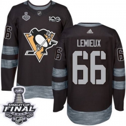 Penguins #66 Mario Lemieux Black 1917 2017 100th Anniversary Stanley Cup Final Patch Stitched NHL Jersey