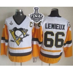 Penguins #66 Mario Lemieux White Black CCM Throwback 2017 Stanley Cup Final Patch Stitched NHL Jersey