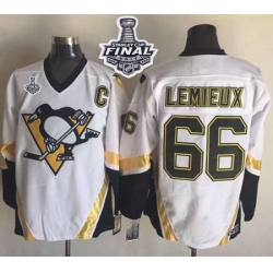 Penguins #66 Mario Lemieux White CCM Throwback 2017 Stanley Cup Final Patch Stitched NHL Jersey