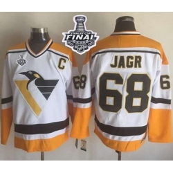 Penguins #68 Jaromir Jagr White Yellow CCM Throwback 2017 Stanley Cup Final Patch Stitched NHL Jersey