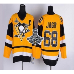 Penguins #68 Jaromir Jagr Yellow CCM Throwback 2017 Stanley Cup Finals Champions Stitched NHL Jersey