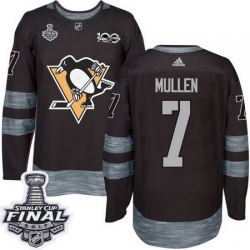 Penguins #7 Joe Mullen Black 1917 2017 100th Anniversary Stanley Cup Final Patch Stitched NHL Jersey