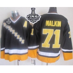 Penguins #71 Evgeni Malkin Black Yellow CCM Throwback 2017 Stanley Cup Final Patch Stitched NHL Jersey