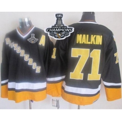 Penguins #71 Evgeni Malkin Black Yellow CCM Throwback 2017 Stanley Cup Finals Champions Stitched NHL Jersey