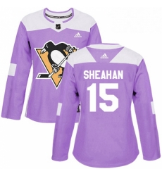 Womens Adidas Pittsburgh Penguins 15 Riley Sheahan Authentic Purple Fights Cancer Practice NHL Jersey 