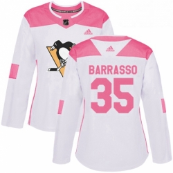 Womens Adidas Pittsburgh Penguins 35 Tom Barrasso Authentic WhitePink Fashion NHL Jersey 