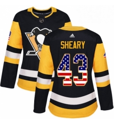 Womens Adidas Pittsburgh Penguins 43 Conor Sheary Authentic Black USA Flag Fashion NHL Jersey 