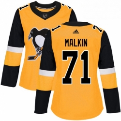 Womens Adidas Pittsburgh Penguins 71 Evgeni Malkin Authentic Gold Alternate NHL Jersey 