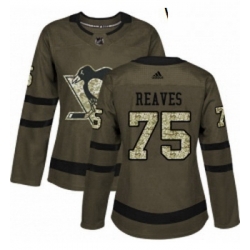 Womens Adidas Pittsburgh Penguins 75 Ryan Reaves Authentic Green Salute to Service NHL Jersey 