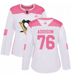 Womens Adidas Pittsburgh Penguins 76 Calen Addison Authentic White Pink Fashion NHL Jersey 