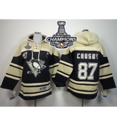 Penguins #87 Sidney Crosby Black Sawyer Hooded Sweatshirt 2016 Stanley Cup Champions Stitched Youth NHL Jersey