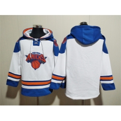 Men New Yok Knicks Blank White Lace Up Pullover Hoodie