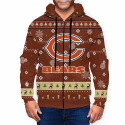 Bears Team Christmas Ugly Mens Zip Hooded Sweatshirt